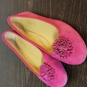 Talbots Stella Pompom Ballet Flats Size 8 Leather Suade Pink